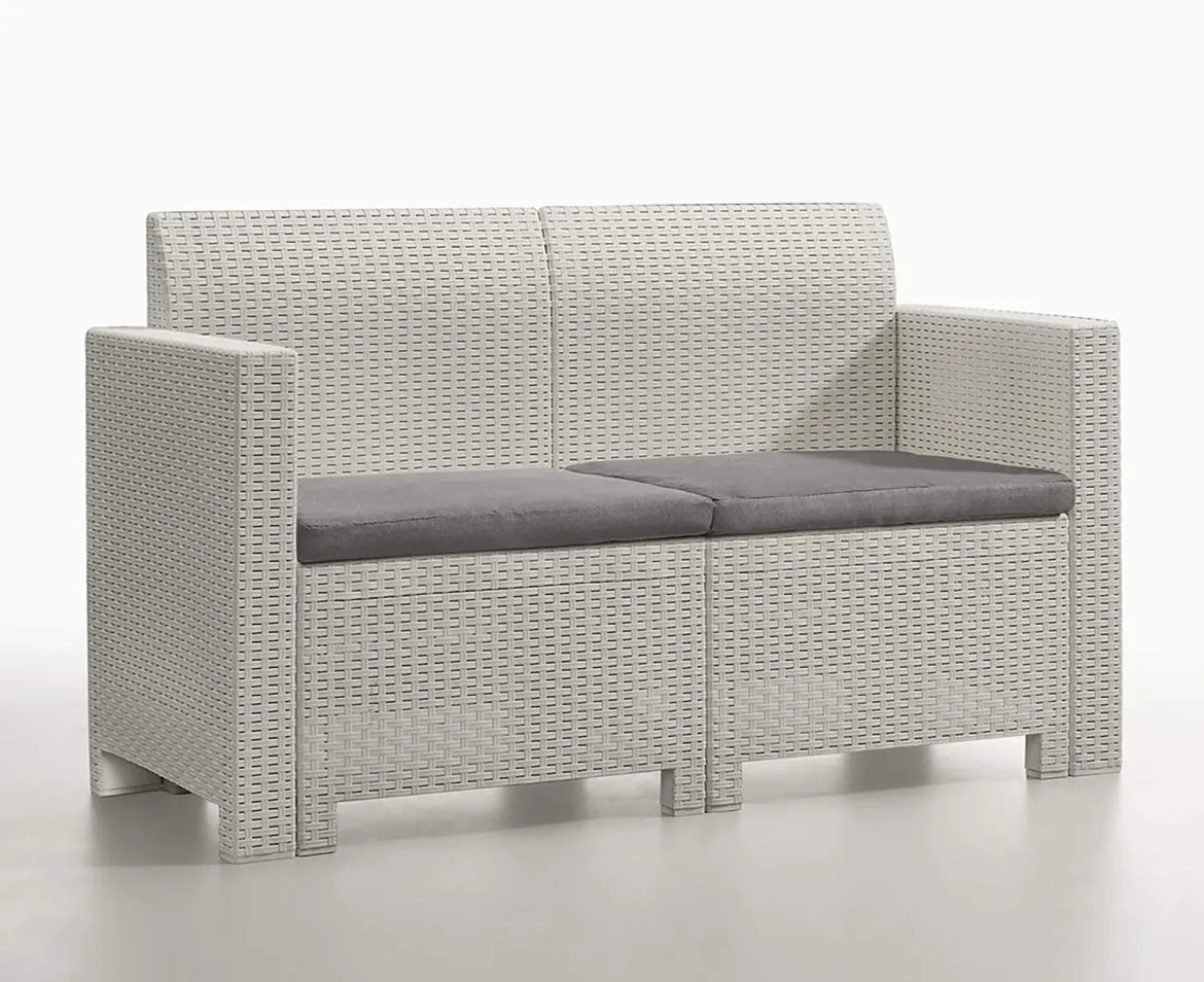 Set salotto esterno poltrone e divano effetto rattan tortora - Palu