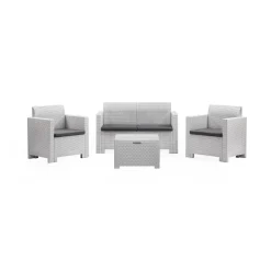 Set salotto esterno poltrone e divano con tavolino contenitore bianco - Gazania