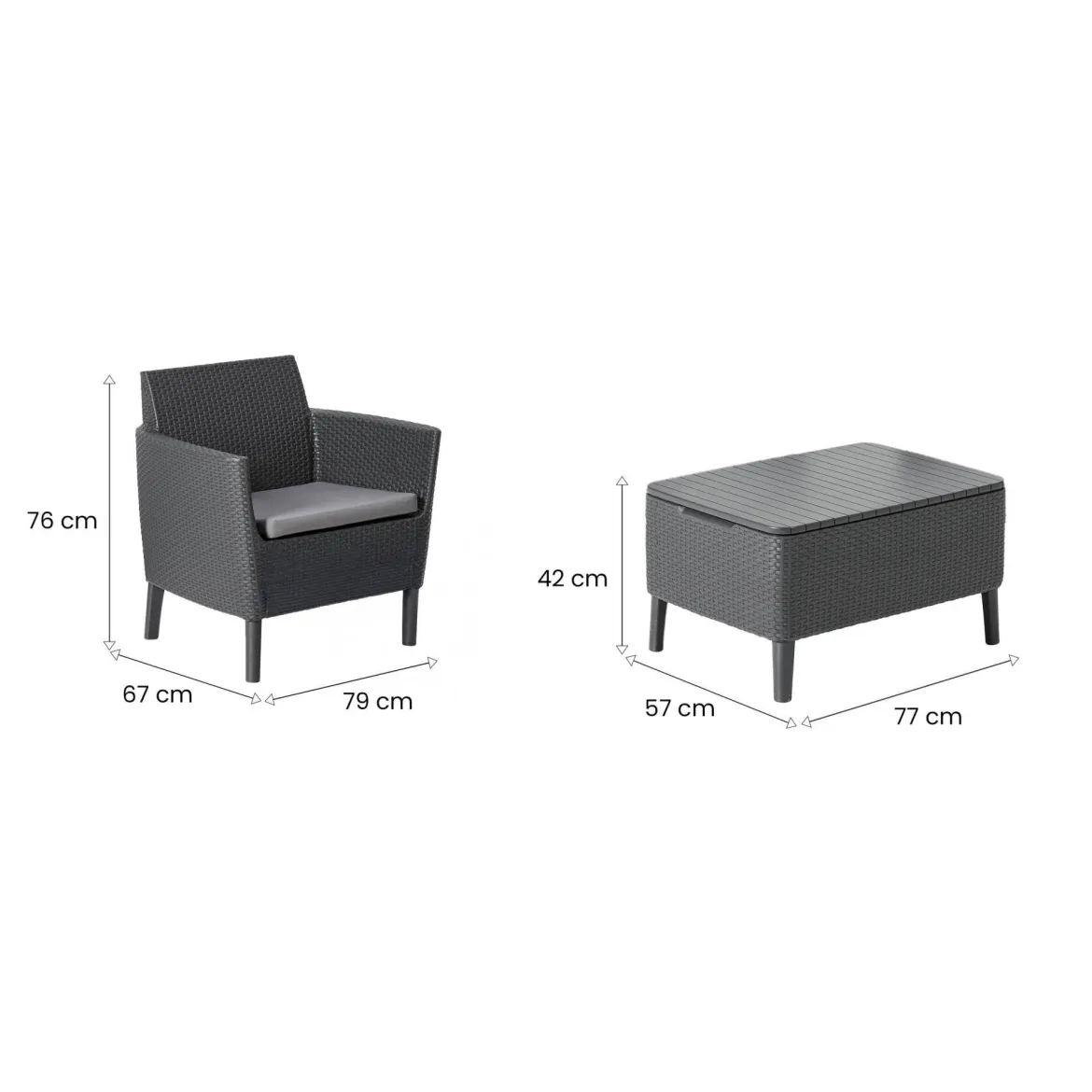 Set salotto esterno 2 posti e 1 tavolino contenitore antracite - Granby