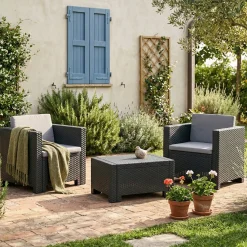 Set salotto esterno 2 posti e 1 tavolo effetto rattan bianco - Anny