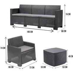Set salotto esterno 5 posti e 1 tavolo effetto rattan antracite - Akay