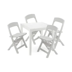 Set salotto esterno 4 sedie 1 tavolo quadrato bianco - Sanzeno