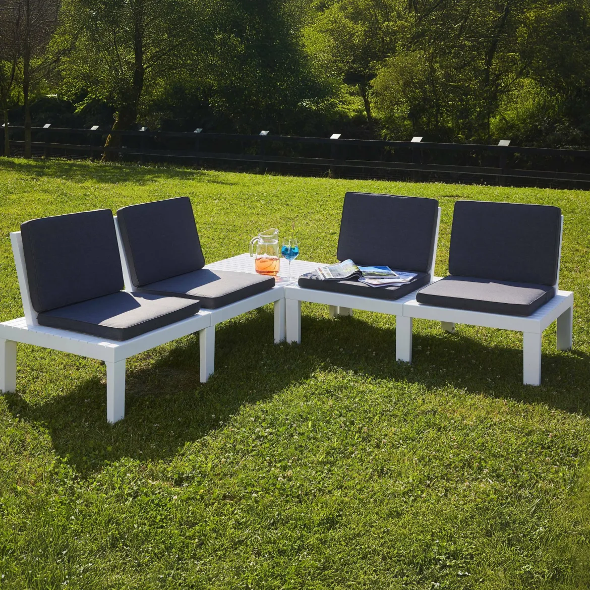 Set salotto giardino angolare bianco - Ermes