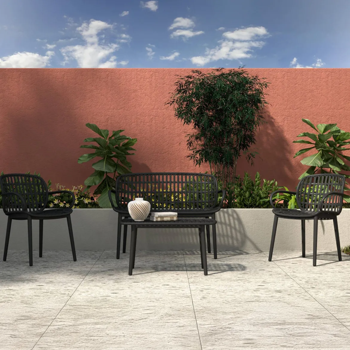 Set salotto giardino minimal 2 poltrone e 1 panchina antracite - Jurij