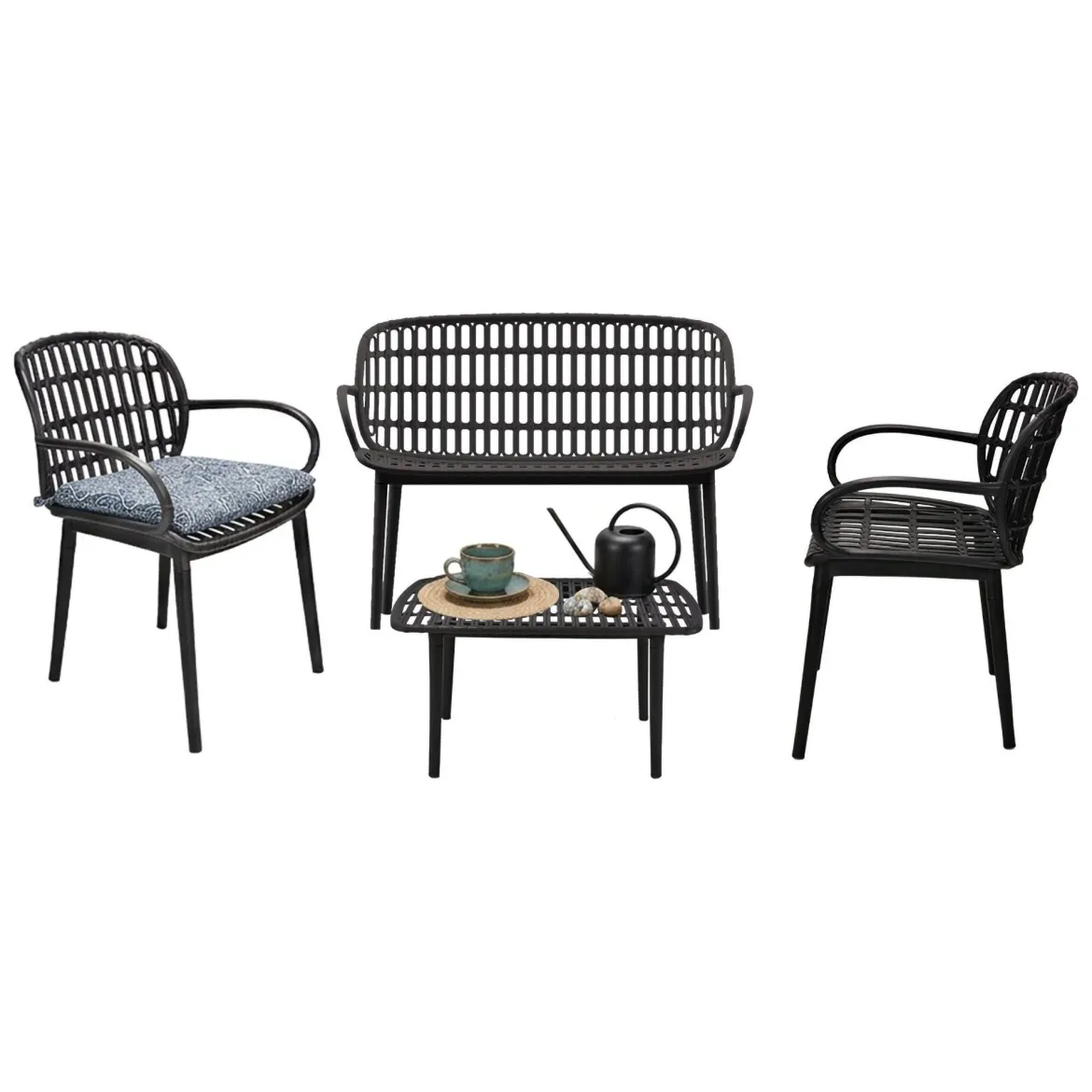 Set salotto giardino minimal 2 poltrone e 1 panchina antracite - Jurij