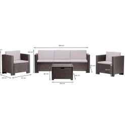 Set salotto giardino 2 poltrone e 1 divano marrone - Cameri
