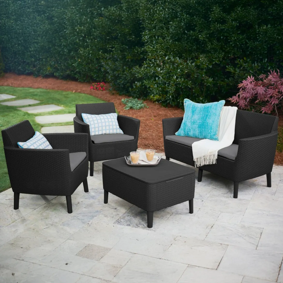 Set salotto giardino poltrone e divano effetto rattan antracite - Cameri