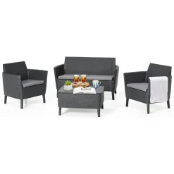 Set salotto giardino poltrone e divano con tavolino contenitore antracite - Whitby