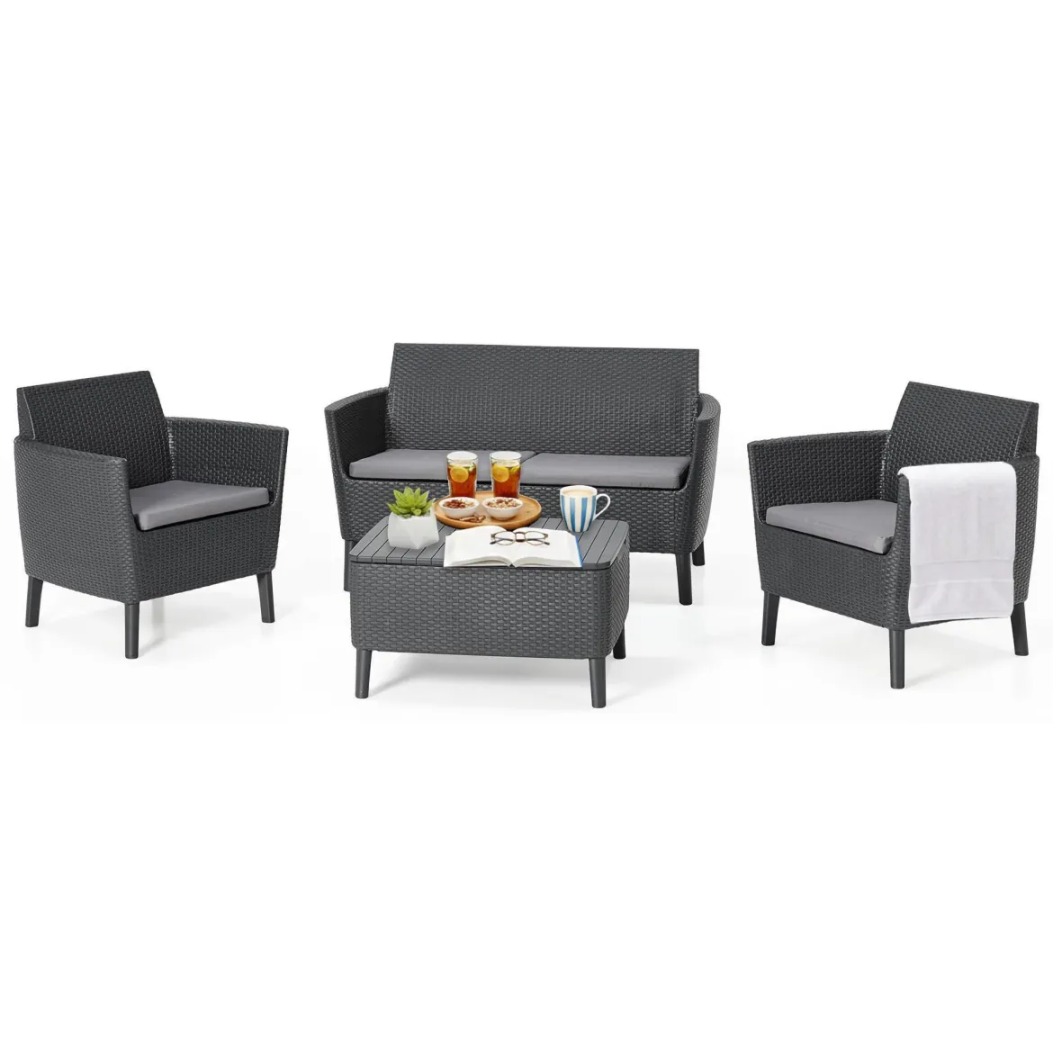 Set salotto giardino poltrone e divano effetto rattan antracite - Cameri