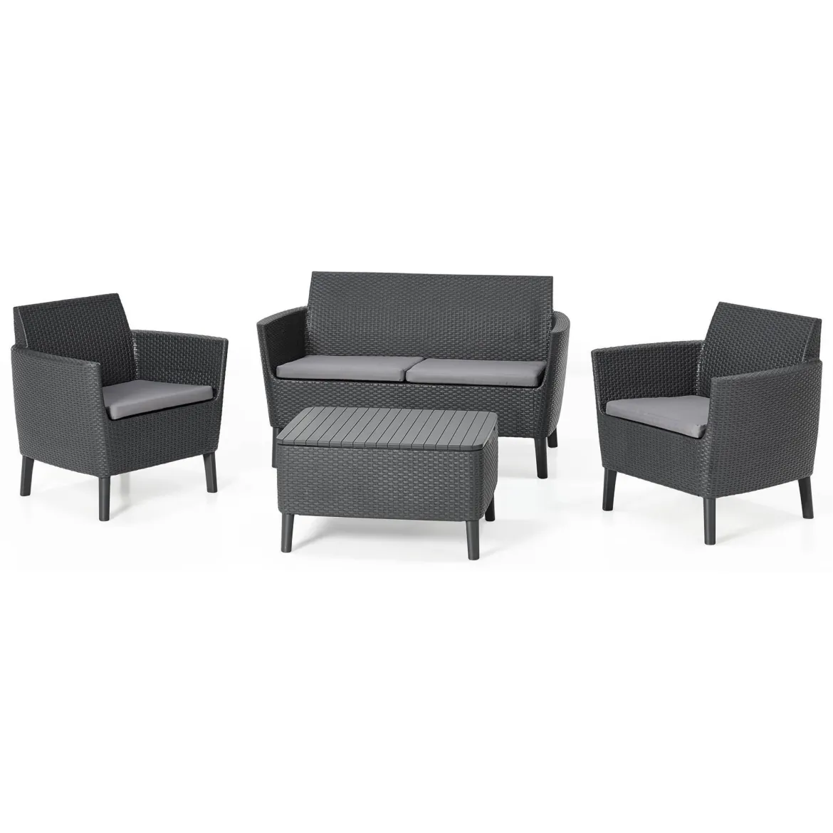 Set salotto giardino poltrone e divano con tavolino contenitore antracite - Whitby