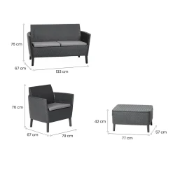 Set salotto giardino poltrone e divano effetto rattan antracite - Cameri