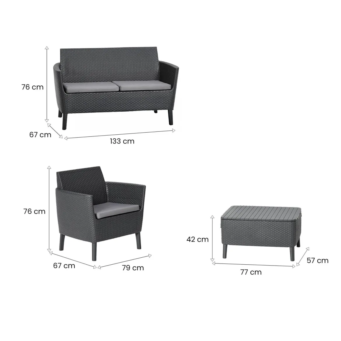 Set salotto giardino poltrone e divano effetto rattan antracite - Cameri