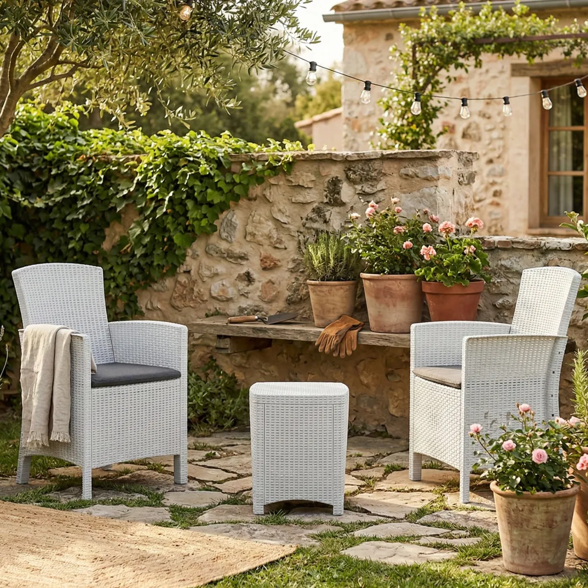 Set salotto giardino poltrone effetto rattan marrone - Asiak