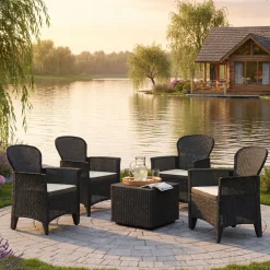 Set salotto giardino 4 posti e 1 tavolo effetto rattan antracite - Sulzano