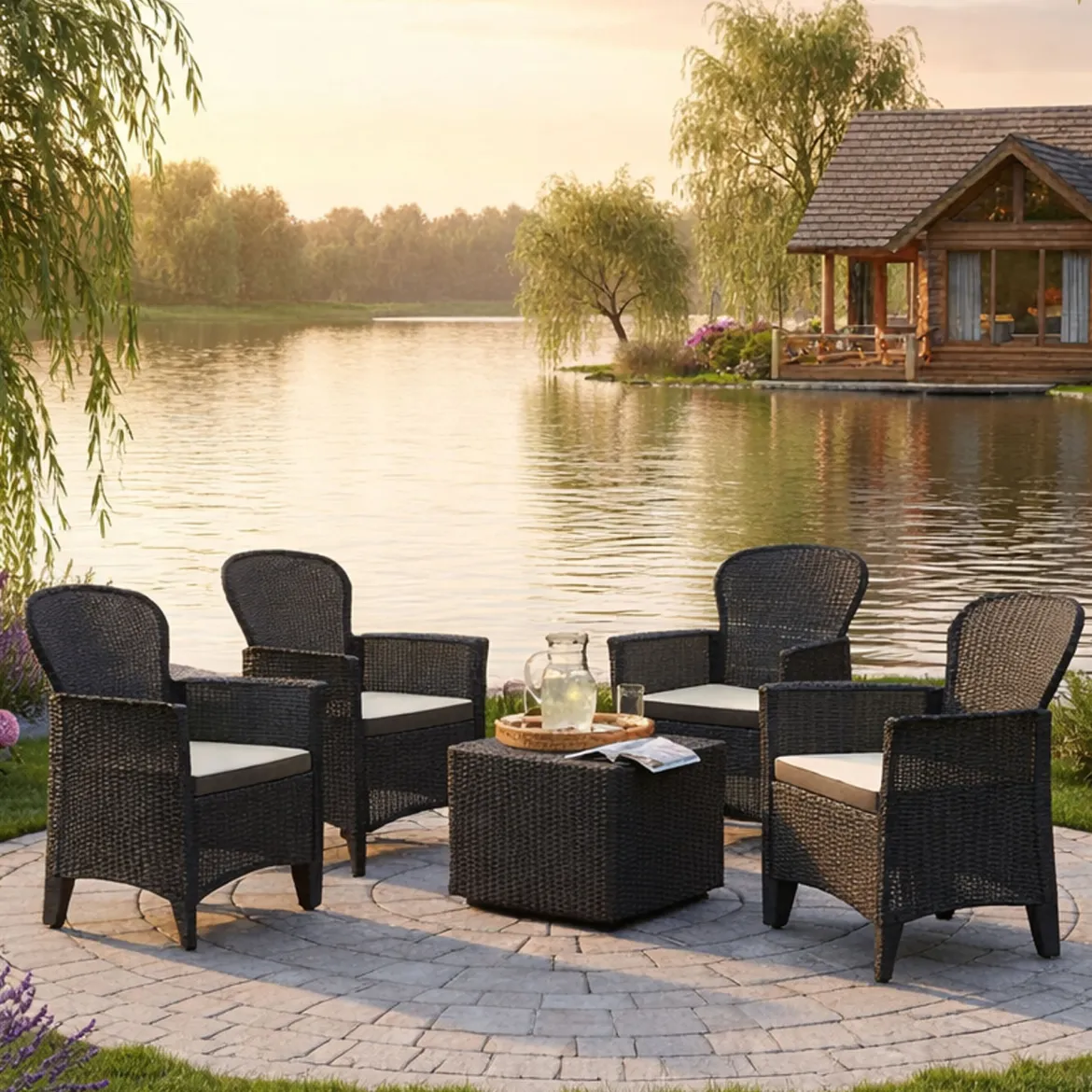 Set salotto giardino 4 posti e 1 tavolo effetto rattan antracite - Sulzano