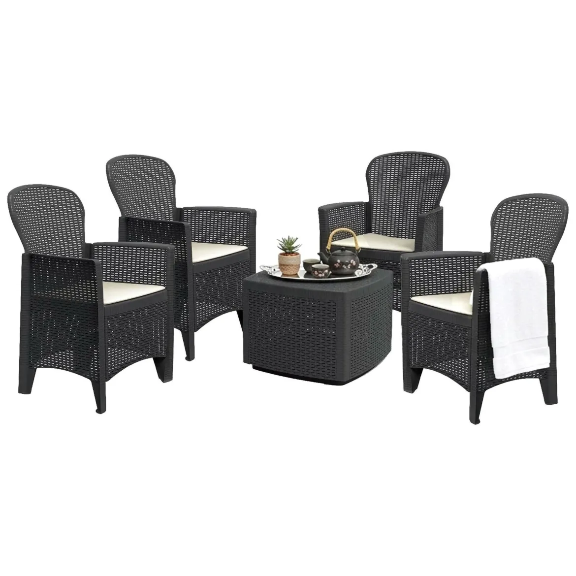 Set salotto giardino 4 posti e 1 tavolo effetto rattan antracite - Sulzano