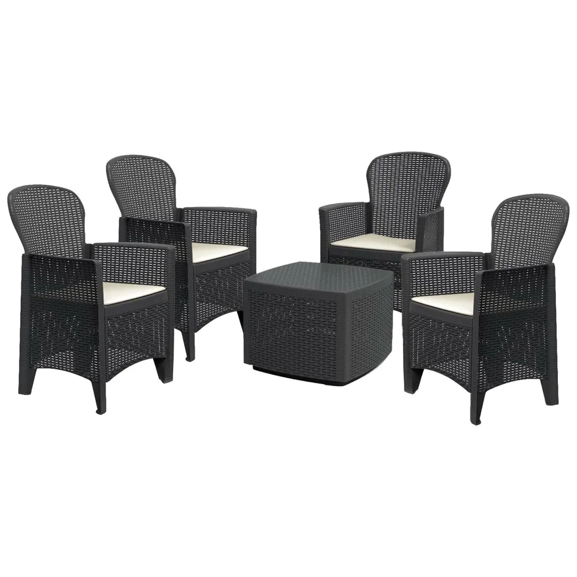Set salotto giardino 4 posti e 1 tavolo effetto rattan antracite - Sulzano
