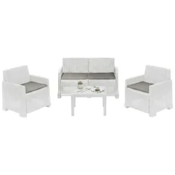 Set salotto giardino 4 posti e 1 tavolo effetto rattan bianco - Atrito
