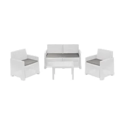 Set salotto giardino 4 posti e 1 tavolo effetto rattan bianco - Atrito