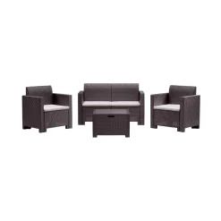 Set salotto giardino 4 posti e 1 tavolo effetto rattan marrone - Gazania
