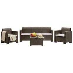 Set salotto giardino 5 posti e 1 tavolo effetto rattan tortora - Admiral