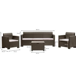 Set salotto giardino 5 posti e 1 tavolo effetto rattan tortora - Admiral