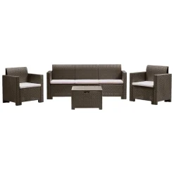 Set salotto giardino 5 posti e 1 tavolo effetto rattan tortora - Admiral