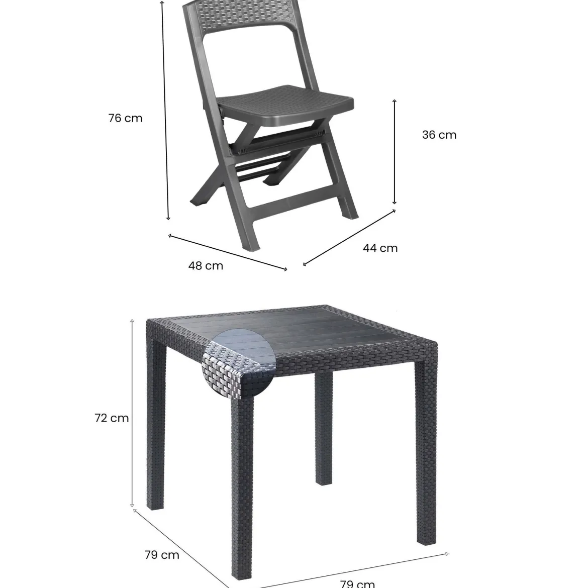 Set salotto giardino 2 sedie 1 tavolo quadrato antracite - Sanzeno