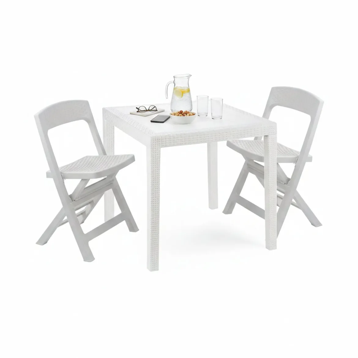 Set salotto giardino 2 sedie 1 tavolo quadrato bianco - Sanzeno