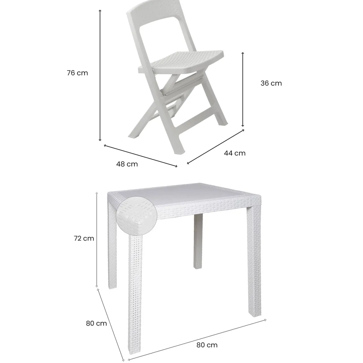 Set salotto giardino 2 sedie 1 tavolo quadrato bianco - Sanzeno