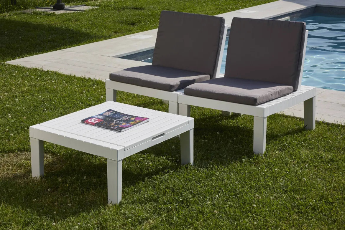 Set salotto piscina poltrone effetto doghe bianco - Aixela