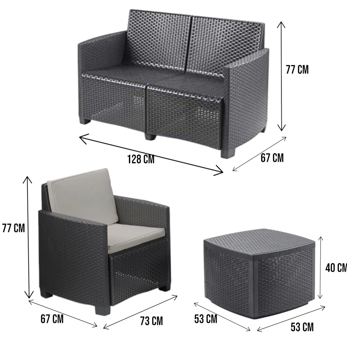 Set salotto terrazza con tavolino contenitore antracite - Bacco