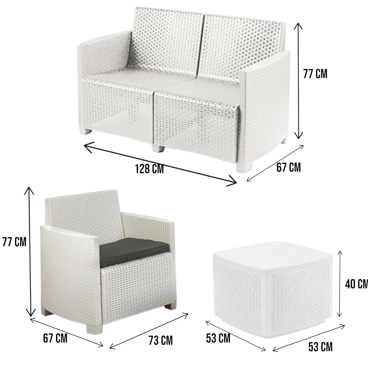 Set salotto terrazza con tavolino contenitore bianco - Bacco
