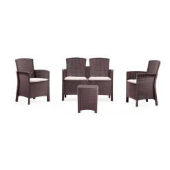 Set salotto terrazza 2 poltrone e 1 divano effetto rattan marrone - Eustachia