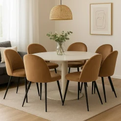 Set 6 Sedie Moderne da Pranzo Imbottite in Velluto Beige Struttura Metallo Ergonomiche 51x54x82h cm per Ufficio e Soggiorno – Achito