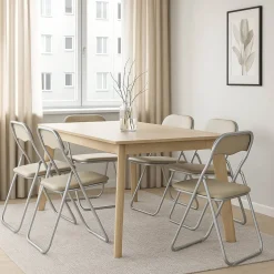 Set 6 sedie pieghevoli imbottite beige struttura in metallo - Antenore