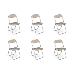 Set 6 sedie pieghevoli imbottite beige struttura in metallo - Antenore
