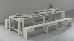 Set tavolo allungabile e 2 panche allungabili cemento 12 posti - Auditore