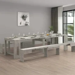Set tavolo cucina estensibile e 2 panche estensibili grigio 12 posti - Auditore
