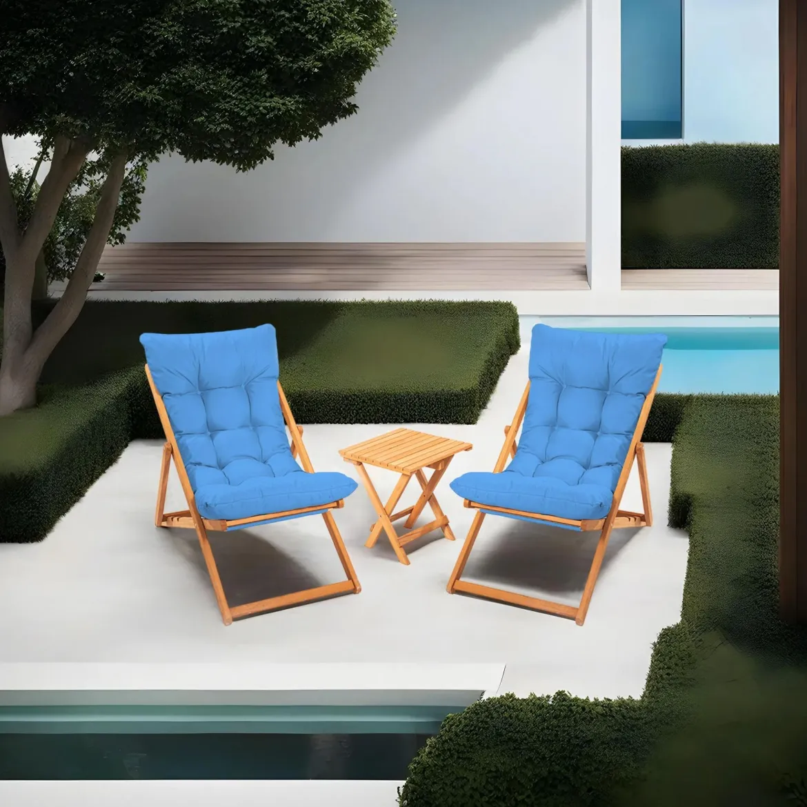 Set Tavolo e Sedie blu 2 Posti Dimensione Tavolo 40x40h40 cm, Dimensione Seduta 59x44h90 cm - Leni