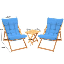 Set Tavolo e Sedie blu 2 Posti Dimensione Tavolo 40x40h40 cm, Dimensione Seduta 59x44h90 cm - Leni