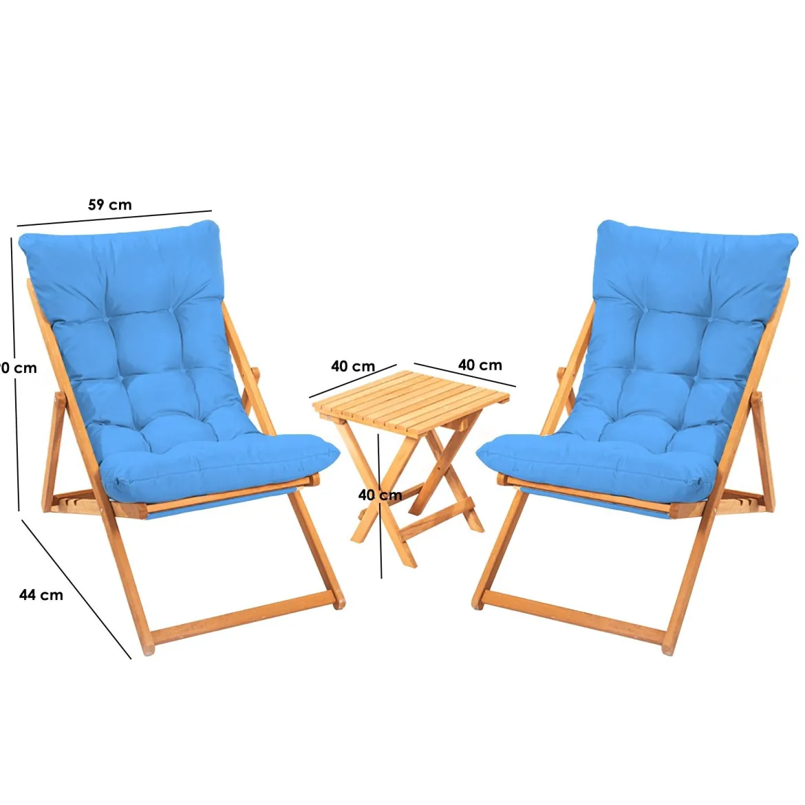 Set Tavolo e Sedie blu 2 Posti Dimensione Tavolo 40x40h40 cm, Dimensione Seduta 59x44h90 cm - Leni