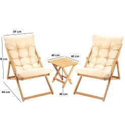 Set Tavolo e Sedie Marrone Bianco Crema 2 Posti Dimensione Seduta 66x48h114 cm, Dimensione Tavolo 40x40h40 cm - Biagio