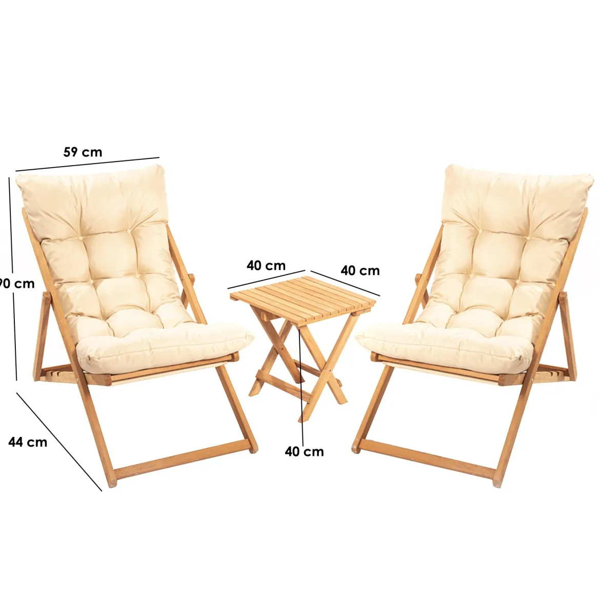 Set Tavolo e Sedie Marrone Bianco Crema 2 Posti Dimensione Seduta 66x48h114 cm, Dimensione Tavolo 40x40h40 cm - Biagio