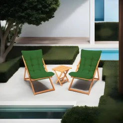 Set Tavolo e Sedie Verde 2 Posti Dimensione Tavolo 40x40h40 cm, Dimensione Seduta 59x44h90 cm - Leni