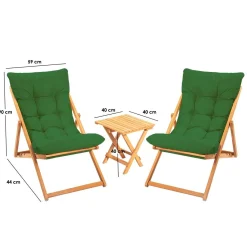 Set Tavolo e Sedie Verde 2 Posti Dimensione Tavolo 40x40h40 cm, Dimensione Seduta 59x44h90 cm - Leni