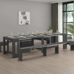 Set tavolo pranzo estensibile e 2 panche estensibili ardesia 12 posti - Auditore