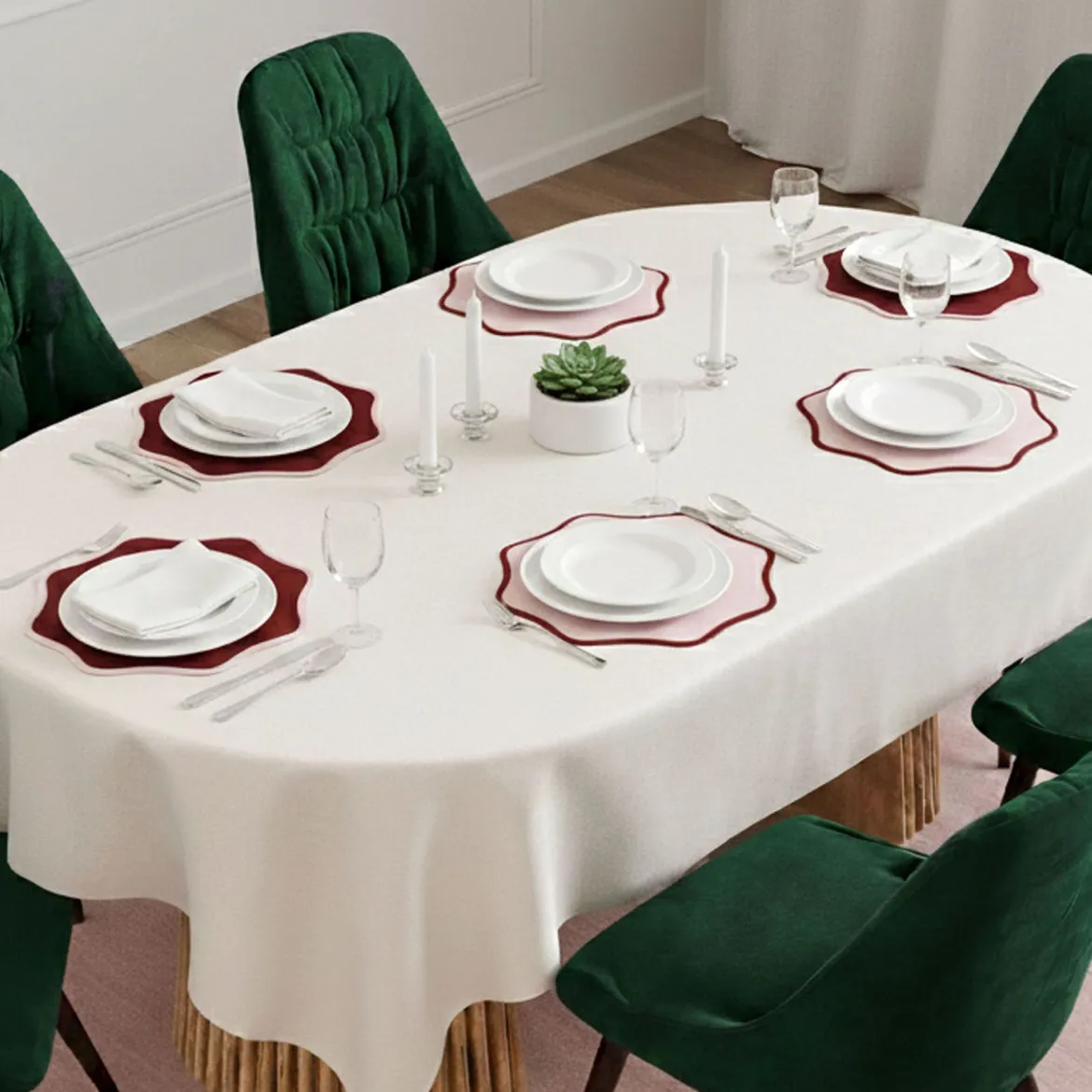 Set 6 Tovagliette/Sottopiatti in Ecopelle Kalp, Rosso e Rosa 40x40 cm, Cerchi intrecciati, Lavabili e Antiscivolo, Indoor/Outdoor, Made in Italy