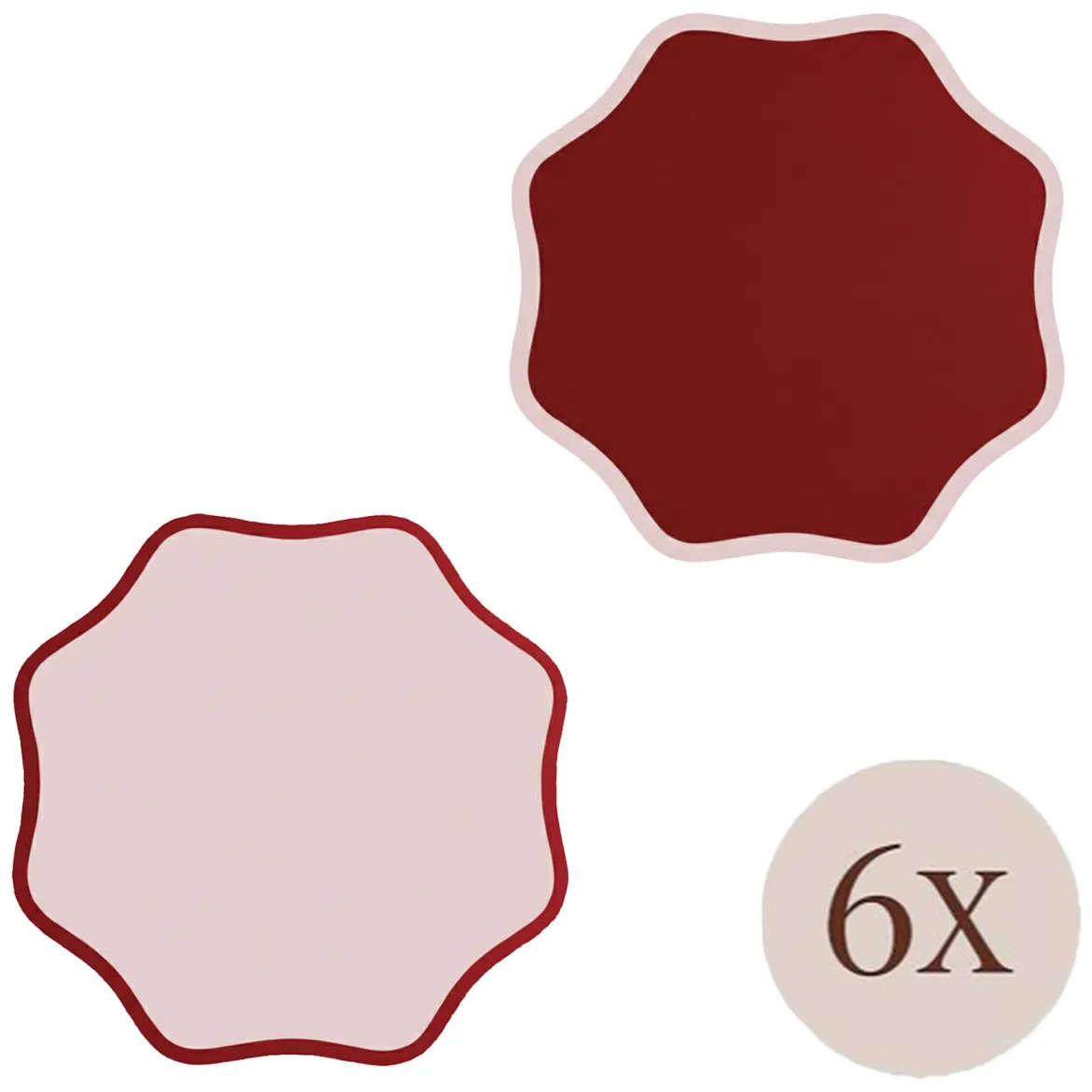 Set 6 Tovagliette/Sottopiatti in Ecopelle Kalp, Rosso e Rosa 40x40 cm, Cerchi intrecciati, Lavabili e Antiscivolo, Indoor/Outdoor, Made in Italy