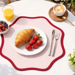 Set 6 Tovagliette/Sottopiatti in Ecopelle Kalp, Rosso e Rosa 40x40 cm, Cerchi intrecciati, Lavabili e Antiscivolo, Indoor/Outdoor, Made in Italy